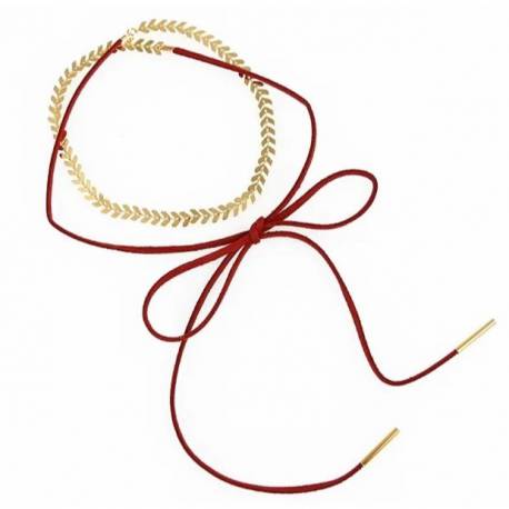Naszyjnik Choker "chevron" - Bordowy, Złoty N482Bor
