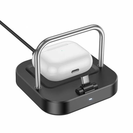 Hoco Ładowarka Biurkowa 2W1 Typ C + Ładowanie Bezprzewodowe 5W Pd Qc 3A 30W Cq16B Czarna