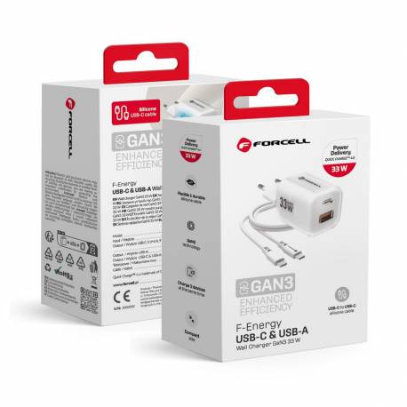 Ładowarka Sieciowa Do Telefonu Forcell F-Energy Gan Iii Crystal Color Usb C + Usb A Qc4.0 Pd 33W + Kabel Usb C Do Usb C Vt-41 Bi