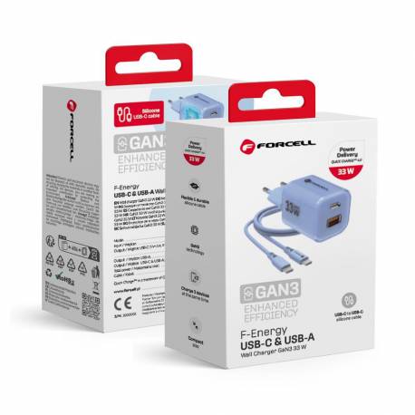 Ładowarka Sieciowa Do Telefonu Forcell F-Energy Gan Iii Crystal Color Usb C + Usb A Qc4.0 Pd 33W + Kabel Usb C Do Usb C Vt-41 Ni