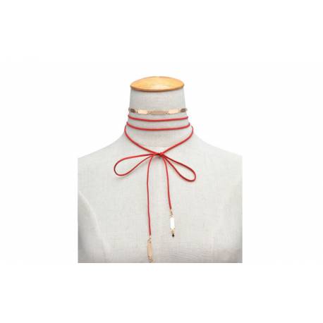 Naszyjnik Choker Opalizujący - Bordowy N493Bor