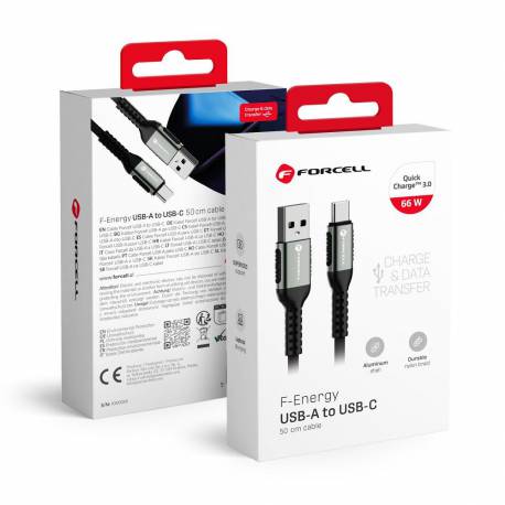 Kabel Usb A Do Usb C Forcell F-Energy Qc4.0 3A 66W Cafule 0,5 M C256 Czarny