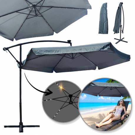 Parasol Ogrodowy Z Oświetleniem Solar Led, Wysięgnik I Falbanka, Grafitowy 3,5 M. Ogp11Sz