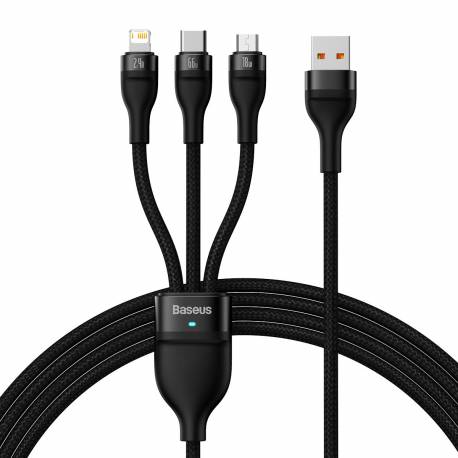 Baseus Kabel Usb 3W1 Flash Series Usb-C Micro Usb Lightning 66W Cass040001 1.2M Czarny