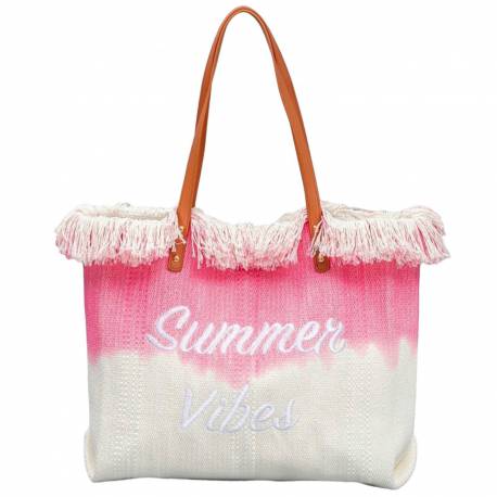 Torba Plażowa Wakacyjna Boho Z Frędzlami Różowa Ombre, Na Zakupy Tp14R