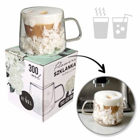 Szklanka Termiczna Z Białymi Kwiatami W Środku, Hortensje 180 Ml 1Szt - Szk186