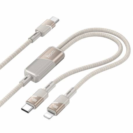 Kabel 2W1 Usb C Do Usb C + Lightning Hoco 5A 100W 1,2 M U139 Złoty