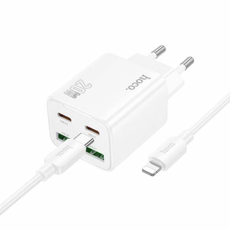 Ładowarka Sieciowa Do Telefonu Hoco 2 X Usb C + 2 X Usb A Qc3.0 Pd 3A 20W + Kabel Usb C Do Lightning N55 Biała