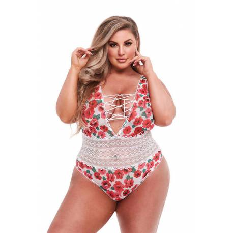 White Floral & Lace Teddy, Xl