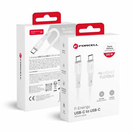 Kabel Usb C Do Usb C Forcell F-Energy Qc4.0 Pd 5A 100W Silicone 1 M C347 Biały