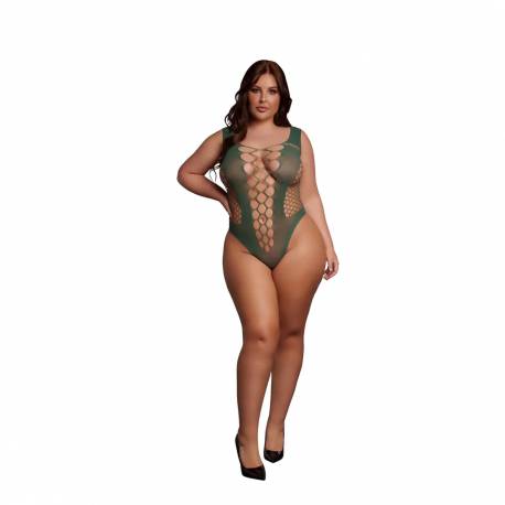 V-Neck Teddy With Opaque Panels - Queen Size